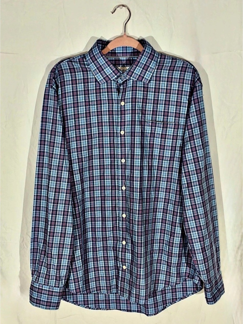 Peter Millar Plaid Button Down in Blue & Red Size XL Like New